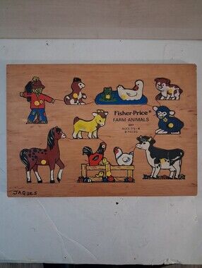 Vintage Fischer Price FARM ANIMALS Children's Peek A Boo Peg Puzzle